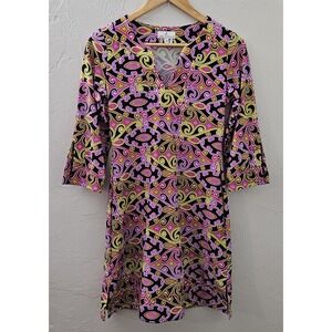 JUDE CONNALLY Women's Purple Pink 3/4 Sleeve Geometric Dress Size XS Made In USA